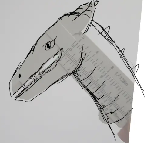 sketch of a dragon nhead on top of the caliper