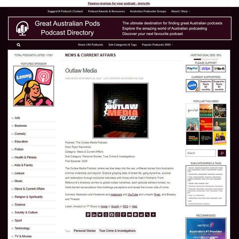The Outlaw Media Podcast
Screenshot of the podcast listing on the Great Australian Pods website