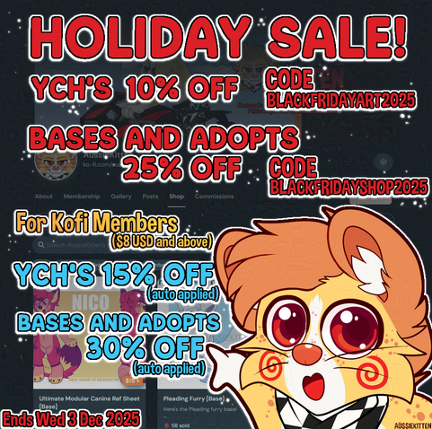 🍂 Black Friday Art SALE! 🍂 Helps to support this mousey boyo 🧡 Everyone: YCH's 10% off ⤷ BLACKFRIDAYART2025 | Bases and Adopts 25% off ⤷ BLACKFRIDAYSHOP2025 Kofi Supporters*: YCH's 15% off | Bases and Adopts 30% off (Auto applies at checkout)