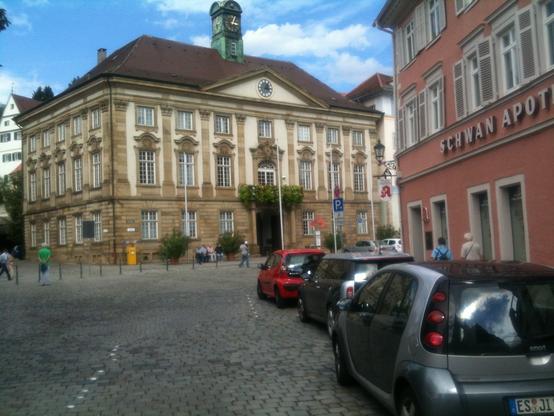Man sieht ein historisches Rathaus