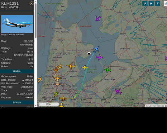 #KLM1291: KLM Royal Dutch Airlines (#Boeing B738, registration: PH-BGC)
Route: AMS-BLL: Amsterdam Airport Schiphol -> Billund Airport
Min. distance: 2.1nm away @ 23000 ft
Heading: NE @ 445.4kts
Time: 08:44:40
 #UpInTheClouds #FlyingFast #adsb #Venhuizen