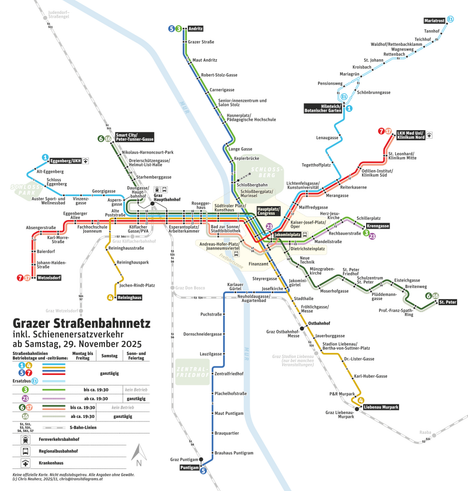overview of how the tram network in Graz will look from 29th Nov 2025