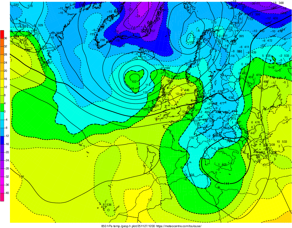 Analyse en altitude de la sitation météo en Europe ce jour.