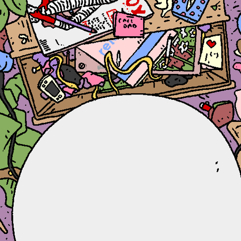 Messy room. Slid open drawer. Among the junk is the RELEASE in print.