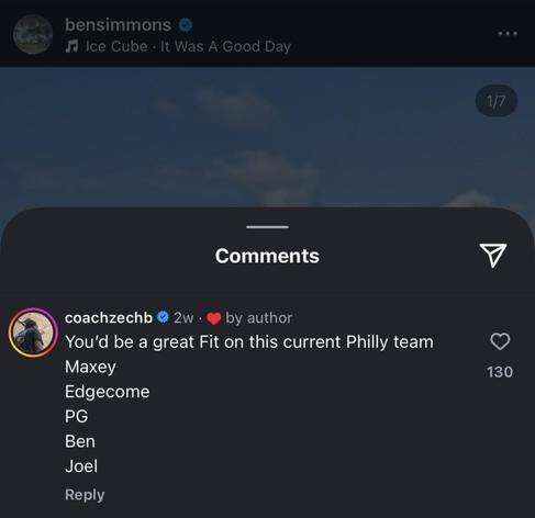 Ben Simmons likes a comment about coming back to the Sixers