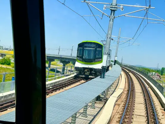 The view from the front of the train. Since there is no driver, passengers get the opportunity for a forward view