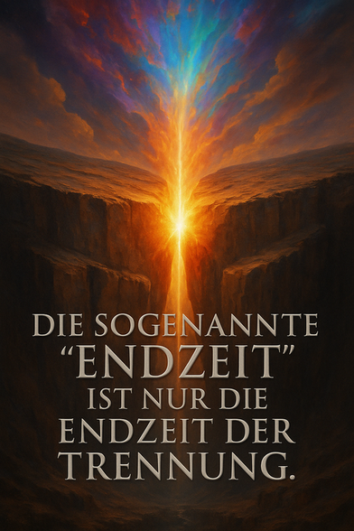 Ist der Zusammenbruch der alten Strukturen wirklich eine Katastrophe, oder nur das unvermeidliche Verschmelzen dessen, was nie getrennt gehört hat? 

Zitat:
"Die sogenannte „Endzeit“ ist nur die Endzeit der Trennung."
