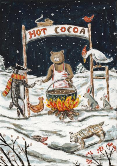some animals are sharing some hot cocoa