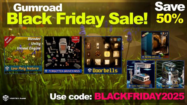 Black Friday on Gumroad promo image showcasing my game assets on sale.
