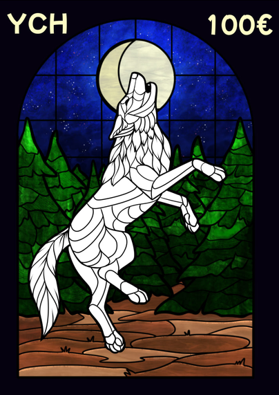 Howling Wolf YCH, stylized to look like stained glass.