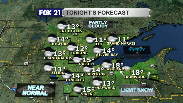 The last of the snow showers over the Northland will move out of the region Thursday night with skies starting to clear of some of the clouds.  Winds will also be calming down with low temperatures in the teens.