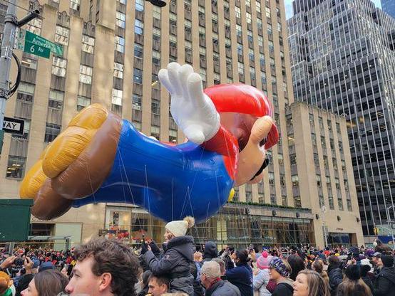Mario, as a giant balloon, in the Macy's Thanksgiving Day Parade.