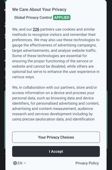 "We care about your privacy"

Please let us share your data to our 226 partners 

If you want to say no, you have to click through multiple prompts - but the Allow All button is right there!