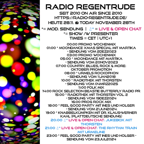 🇩🇪 Plakat mit den heutigen Radiosendungen. Bild (ohne Text): Pixabay, kein Bildquellennachweis erforderlich.
🇬🇧 Poster with details of today's radio shows. Image (without text): Pixabay, no image creds needed.