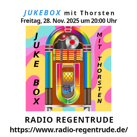 🇩🇪 Plakat zur heutigen Radiosendung mit LIVE-Moderation “Jukebox mit Thorsten“. Bild (ohne Text): Pixabay, kein Bildquellennachweis erforderlich.
🇬🇧 Poster with details of today's radio show /w presenter „Jukebox /w Thorsten“. Image (without text): Pixabay, no image creds needed.