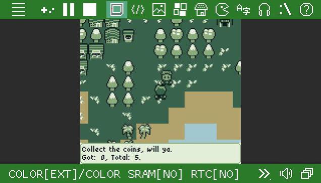 screenshot of gbbasic game editor with game scene of tree characters beach