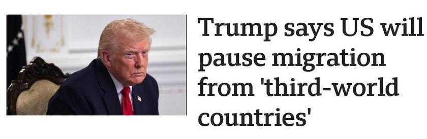 BBC screenshot - Trump says US will pause migration from "third-world countries"
