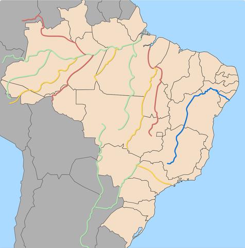 Map of Brazil with states and major rivers.