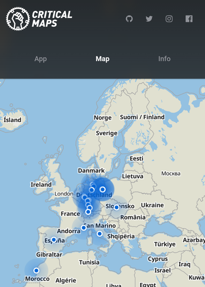 Screenshot of the website version of CriticalMaps.