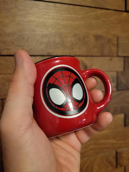 A close-up of the mug, showing the detail in the vinyl application.