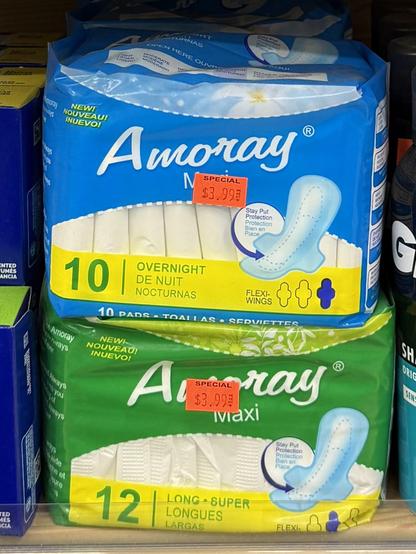 Generic brand maxi pads called "Amoray"