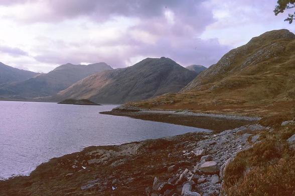 a colour 35mm slide of a lake and some mountains