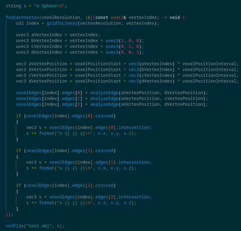 C++ code that emits an OBJ file filled with points from voxel edge/SDF intersections.