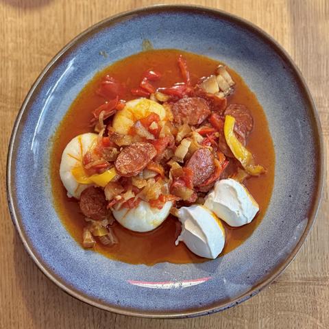 A close-up of my plate with the meal as described in the post.