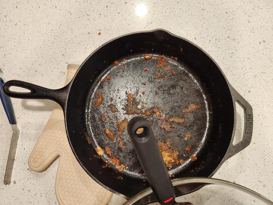 My new12" skillet after baking the cobbler. Sitting on my counter.