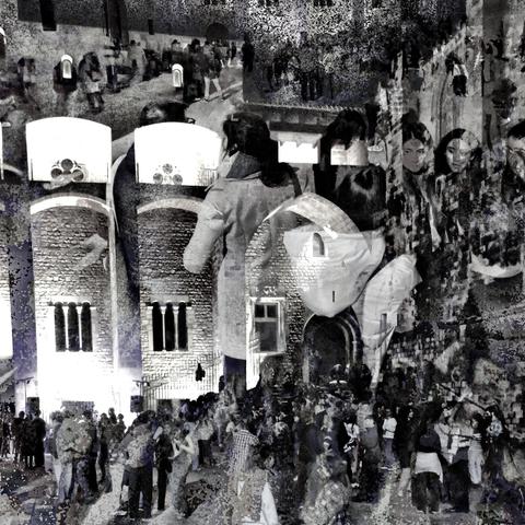 Barcelona digital edited double exposure street photography, made with the GNU Image Manipulation Program.