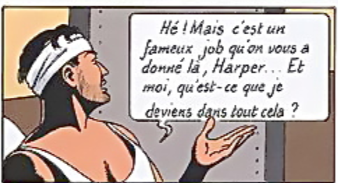 Une case de Blake et Mortimer où un homme dit: «c'est un femeux job».