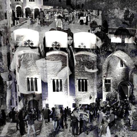 Barcelona digital edited double exposure street photography, made with the GNU Image Manipulation Program.