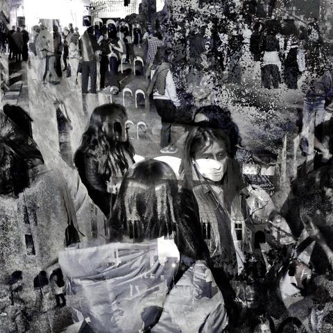 Barcelona digital edited double exposure street photography, made with the GNU Image Manipulation Program.