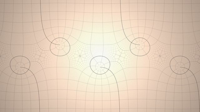 A distorted 2D grid in black on a bright solid background.