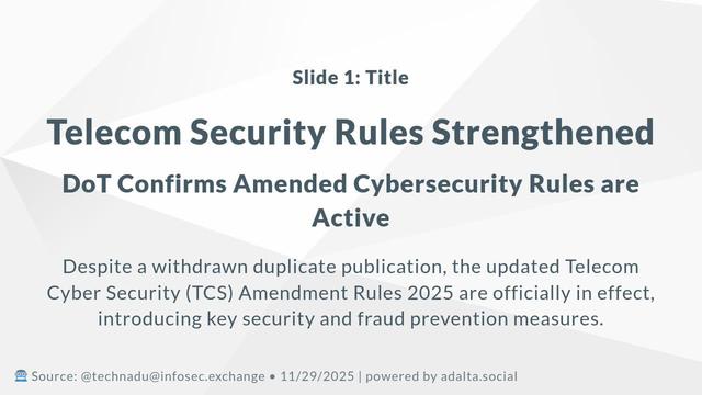Telecom Security Rules Strengthened (Slide 1/4)