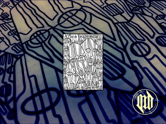 Ghost and mask like faces line drawing for coloring by Material Darkness Art