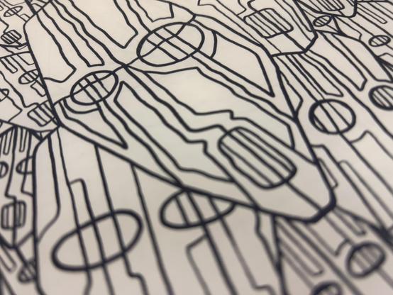 Ghost and mask like faces line drawing for coloring by Material Darkness Art