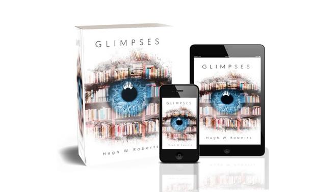 Image showing the book cover for Glimpses on a book, tablet and mobile phone