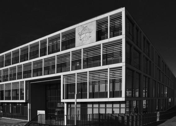 Black and white picture of the Boroughmuir High School building