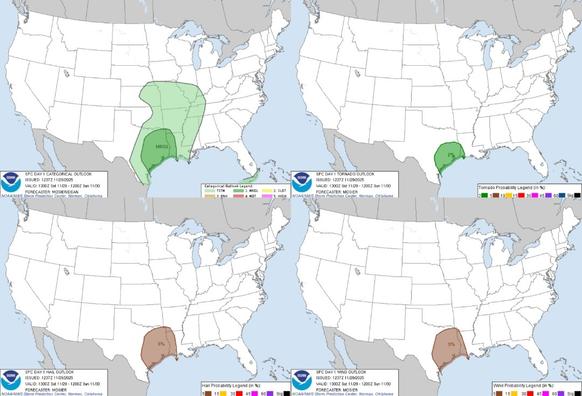 Heavy Snow from the Midwest into the Great Lakes; Locally Heavy Rain in the Western Gulf Coast
A significant winter storm will produce a broad area of moderate to heavy snow from the Midwest through the western Great Lakes. Significant snow accumulations of 6-12 inches, and locally more than 1 foot, and gusty wind may cause hazardous travel conditions. Thunderstorms, some severe, and showers may produce locally heavy rain and isolated flash flooding along the western Gulf Coast