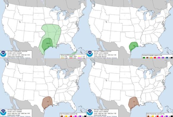 Heavy Snow from the Midwest into the Great Lakes; Locally Heavy Rain in the Western Gulf Coast
A significant winter storm will produce a broad area of moderate to heavy snow from the Midwest through the western Great Lakes. Significant snow accumulations of 6-12 inches, and locally more than 1 foot, and gusty wind may cause hazardous travel conditions. Thunderstorms, some severe, and showers may produce locally heavy rain and isolated flash flooding along the western Gulf Coast