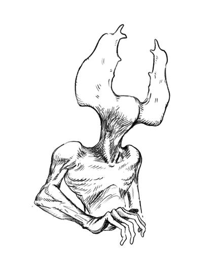 Drawing of a monster with a strange extraterrestrial insectoid head