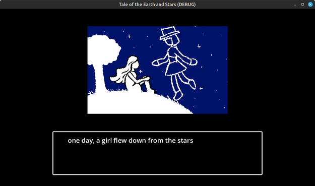 screenshot of a cutscene in a game, in which a girl from the stars descends from the cosmos in front of a girl sitting on earth