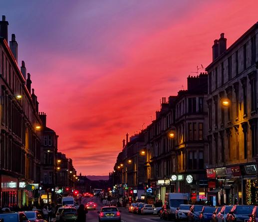 A blood red sunset over Glasgow.