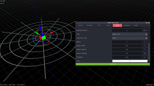 Customizing a pattern of spokes and rings in a 3D editor.