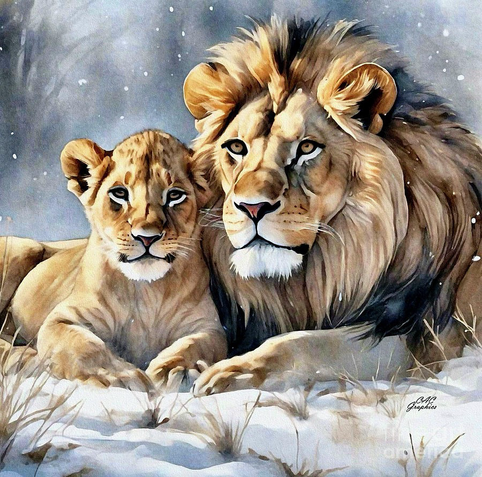 Winter Lion and Cub