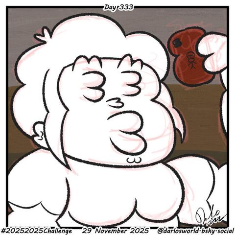 Drawing of Darlo made entirely of threes. In this picture he's taking a selfie, and looks like a buff Steven Universe.