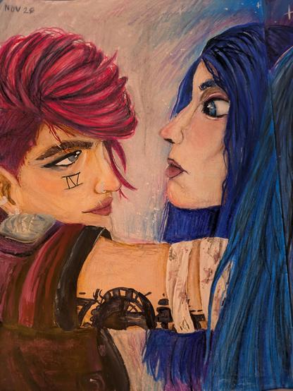 The finally finished drawing/painting of caitlyn and vi from arcane