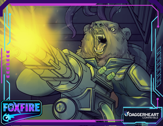 Ad card for Foxfire from Underground Oracle Publishing featuring furry art by Kendal Gates.