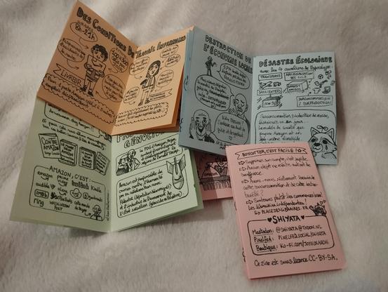 Photo des petits zines ouverts à différentes pages, pour qu'on en voit l'intérieur.